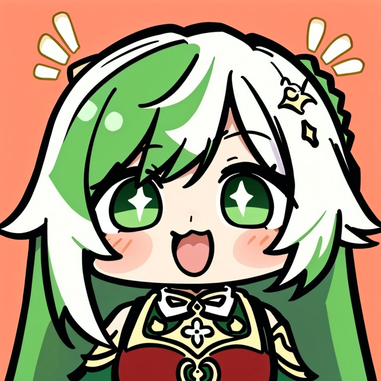((HRD, HUD, 8K)),((masterpiece, best quality)), highly detailed, soft light,EmojiPack, nahida (genshin impact), 1girl, green eyes, cross-shaped pupils, open mouth, solo, hair ornament, symbol-shaped pupils, multicolored hair, bangs, white hair, green hair, meme, pointy ears, side ponytail, teeth, long hair, braid, looking at viewer, simple background, <lora:20240527-1716802627504:0.9>