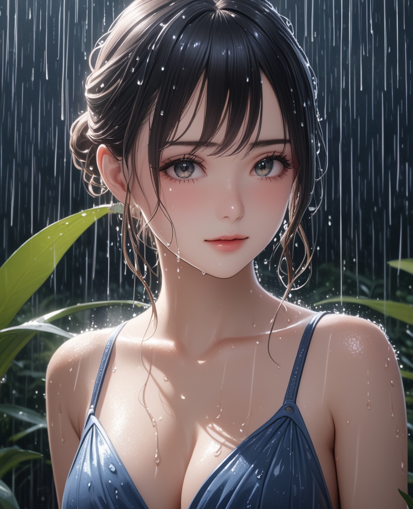 (,1girl, ,best quality, ),looking at viewer,  ,,ultra detailed background,ultra detailed background,ultra realistic 8k cg,  ,masterpiece, (( , )), ultra realistic 8k cg, ,   crying with eyes open,    ,eyelashes,magic,hydrokinesis,sweat, wet, rain, ,       (cleavage), (),