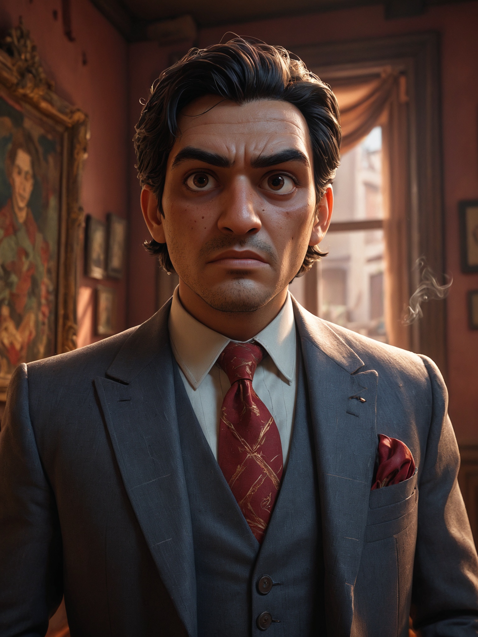 A captivating portrait of Edgar Valdez,  a notorious drug lord turned informant. With a chiseled face,  piercing eyes on T...