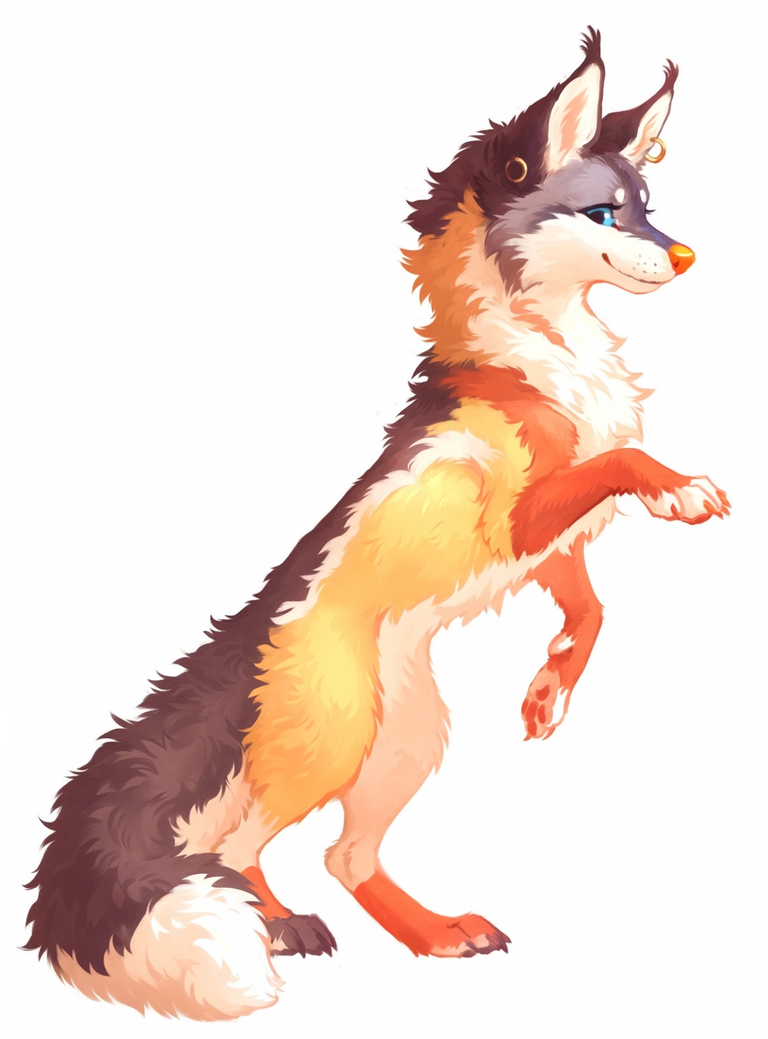 @himmis,  This side-view portrait features a solitary female canid standing against a simple white background,  showcasing...