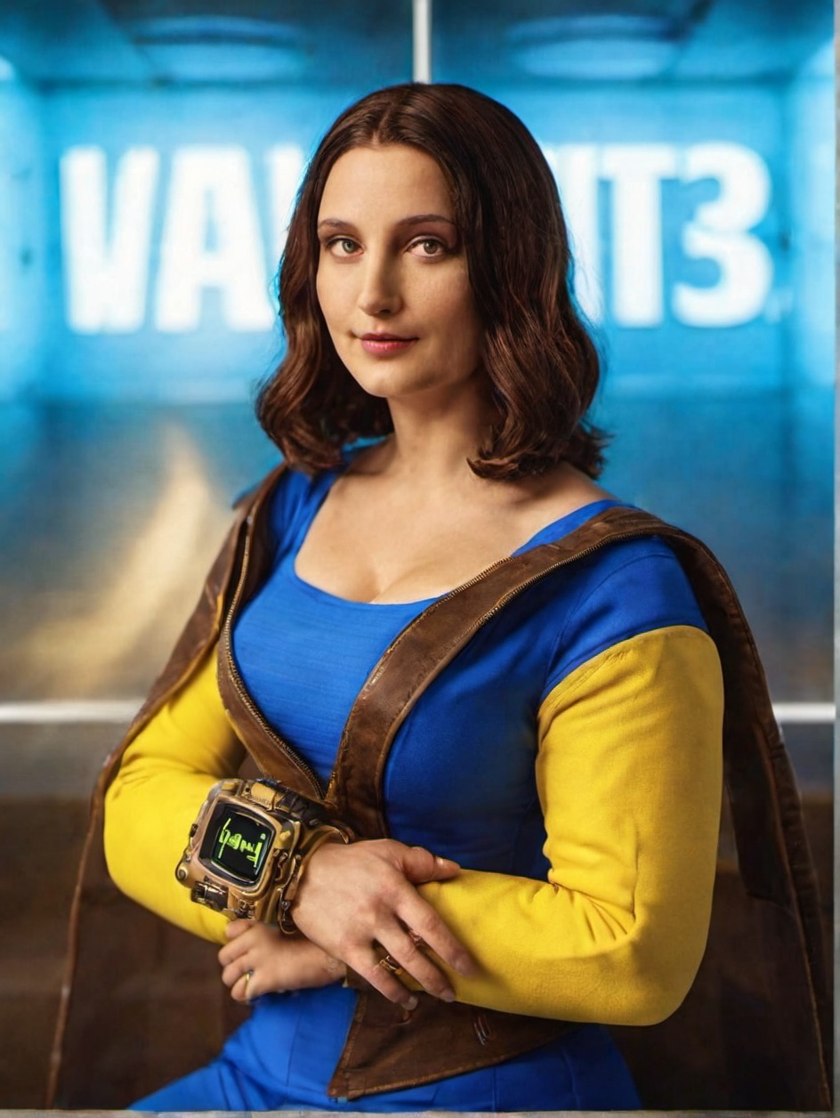 cinematic photo cinematic photo Mona Lisa wears a blue and yellow outfit,  ((a computer wrist)),  mona lisa pose on Tensor...