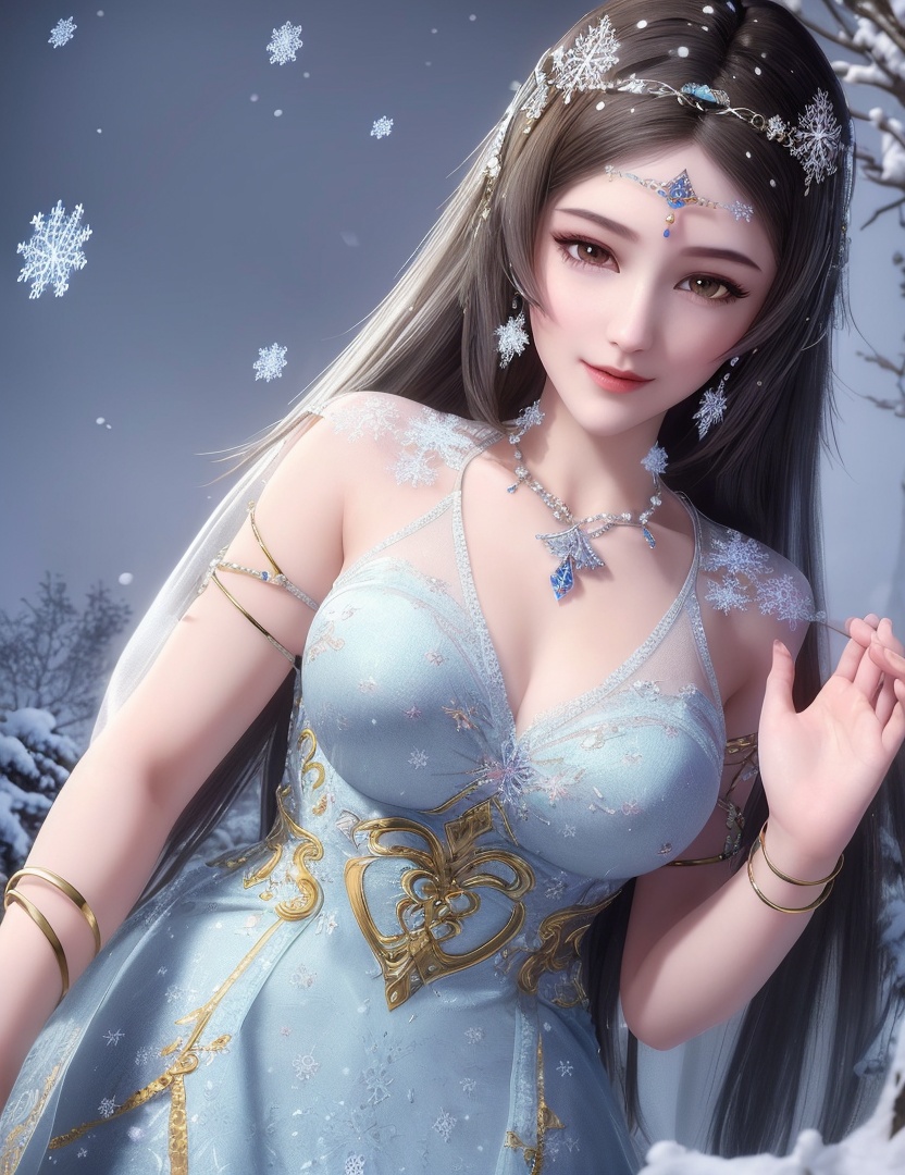 ultra realistic 8k cg, flawless, clean, masterpiece, professional artwork, famous artwork, cinematic lighting, cinematic bloom, perfect face, beautiful face, fantasy, dreamlike, unreal, science fiction,   lace, lace trim, lace-trimmed legwear, luxury, jewelry, diamond, gold, pearl, gem, sapphire, ruby, emerald, intricate detail, delicate pattern, charming, alluring, seductive, erotic, enchanting, hair ornament, necklace, earrings, bracelet, armlet,halo,autumn,((,1girl, pov,best quality, ))  , ((((1girl, solo,outdoors, large breasts,,snowflakes,  snow, snowing,   ))))    <lora:DA_BaiCai:0.7>