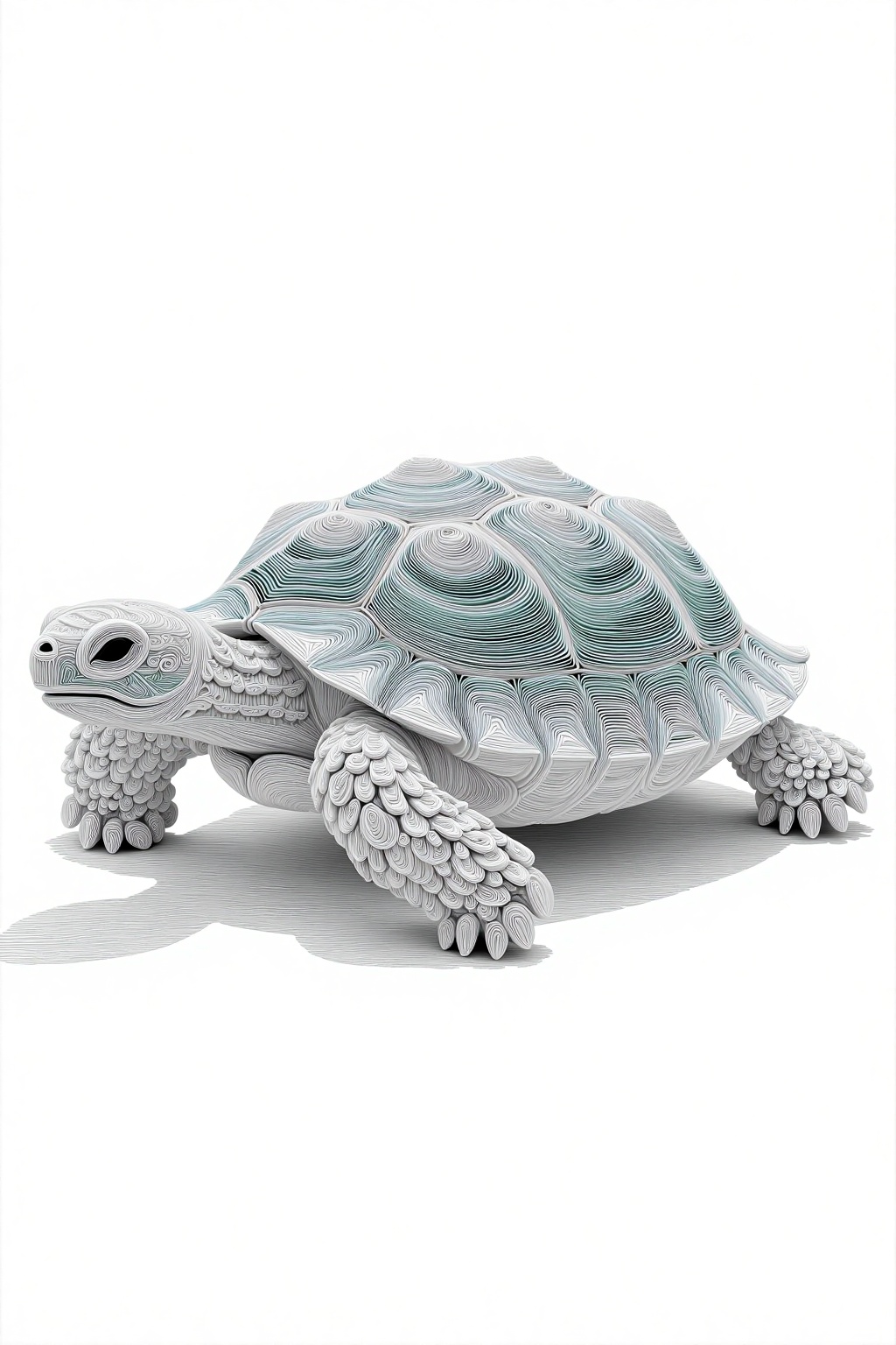 beijihui,a turtle with layered shell plates drawn in wire arc detail, crawling in low perspective 