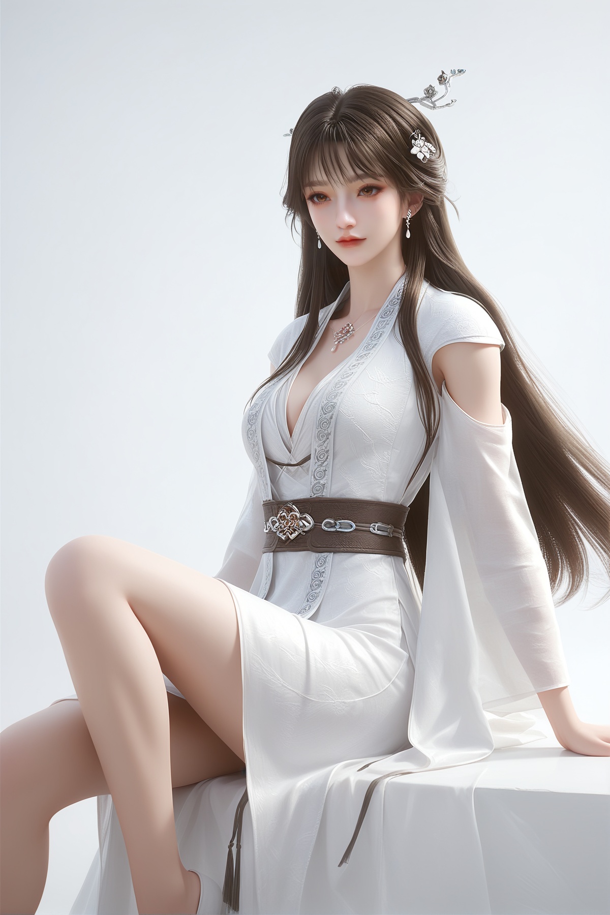 score_9,score_8_up,score_7_up,1girl,long hair,breast,medium breast,hair_ornament,dress,brown hair,black hair,brown eyes,white dress,chinese_clothes,thick_thighs,sitting,<lora:wy_yuxin_XL7.3:0.8>,simple background,white_background,