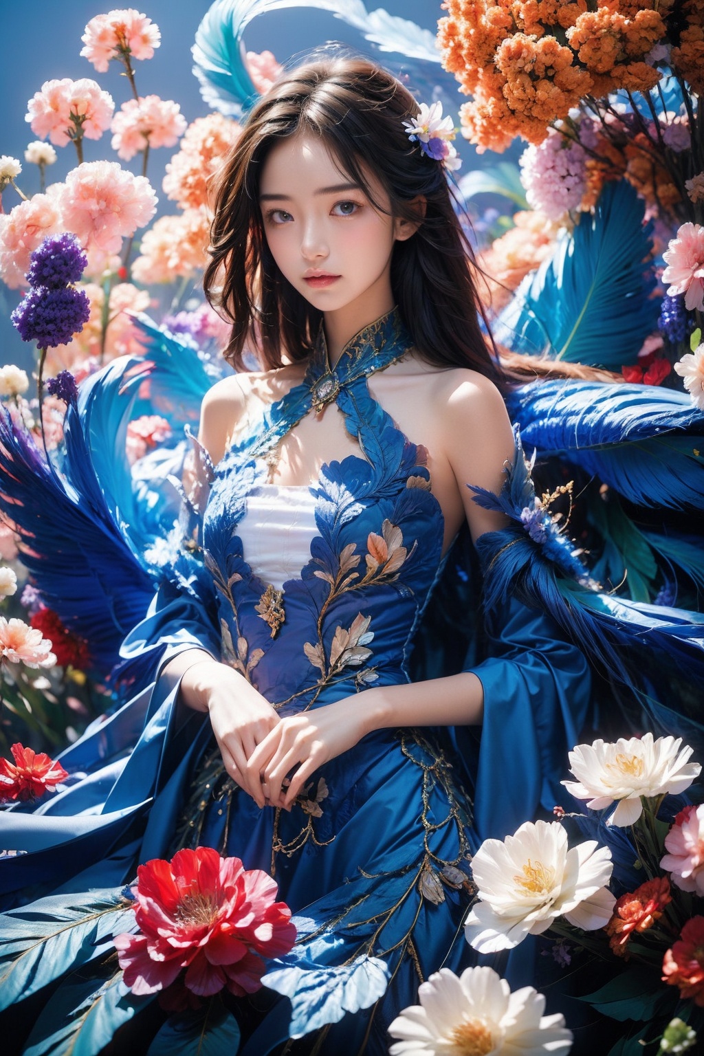 18 y.o girl,feathers,flower,<lora:Again_Style:1>