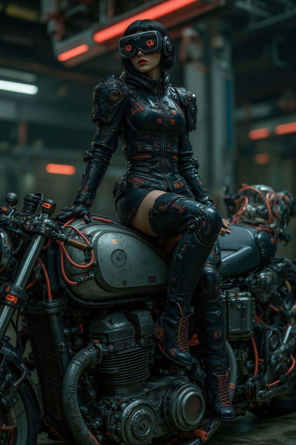 midjourney photograph.A striking,  futuristic scene depicts a woman,  shown in 3/4 view on Tensor.Art