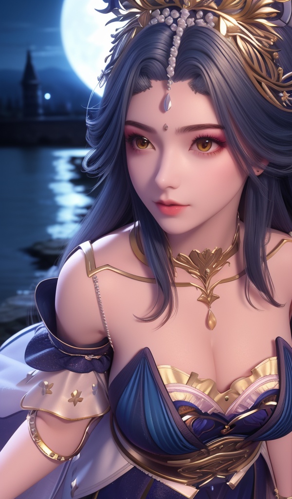 <lora:642-DA-完美世界-龙女:0.8>(,1girl, ,best quality, ),looking at viewer,  ,ultra detailed background,ultra detailed background,ultra realistic 8k cg,, ,masterpiece, (( , )),, ,   ,   cure blossom, full moon,night,night sky,  (cleavage), (), ,,