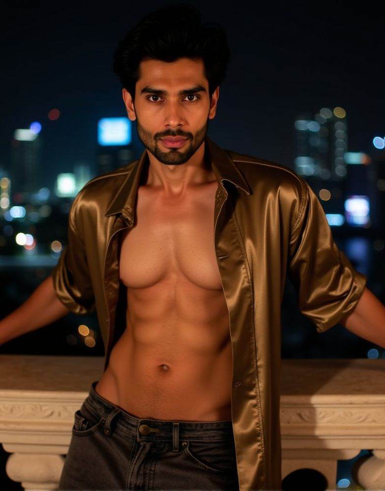 Rohit Khandelwal ,  direct eye contact,  six pack abs on Tensor.Art