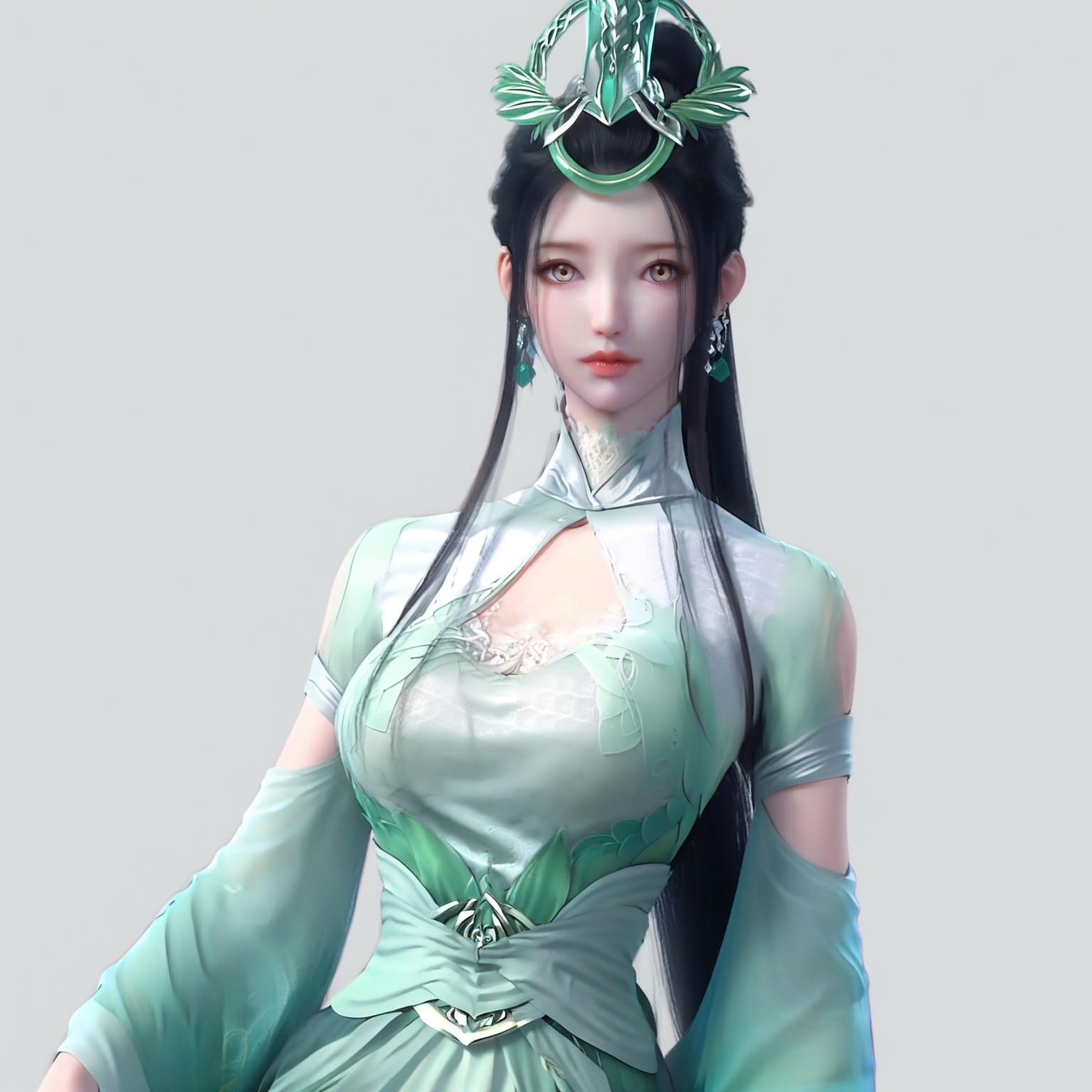 score_9,score_8_up,score_7_up,source_anime,<lora:pony神国之上陆嫁嫁5:1>,1girl,solo,long hair,looking at viewer,black hair,jewelry,earrings,lips,realistic,1girl,long hair,breast,medium breast,hair_ornament,dress,black hair,high ponytail,brown eyes,thick_thighs,green_dress,sitting,wetting,dark,simple background,white_background,