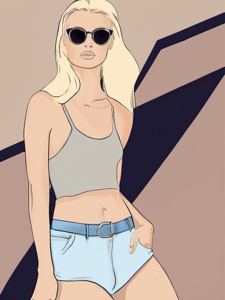 1NK ,  ,  The image shows a young woman with long blonde hair and tattoos on her arms and legs. She is wearing a white cro...
