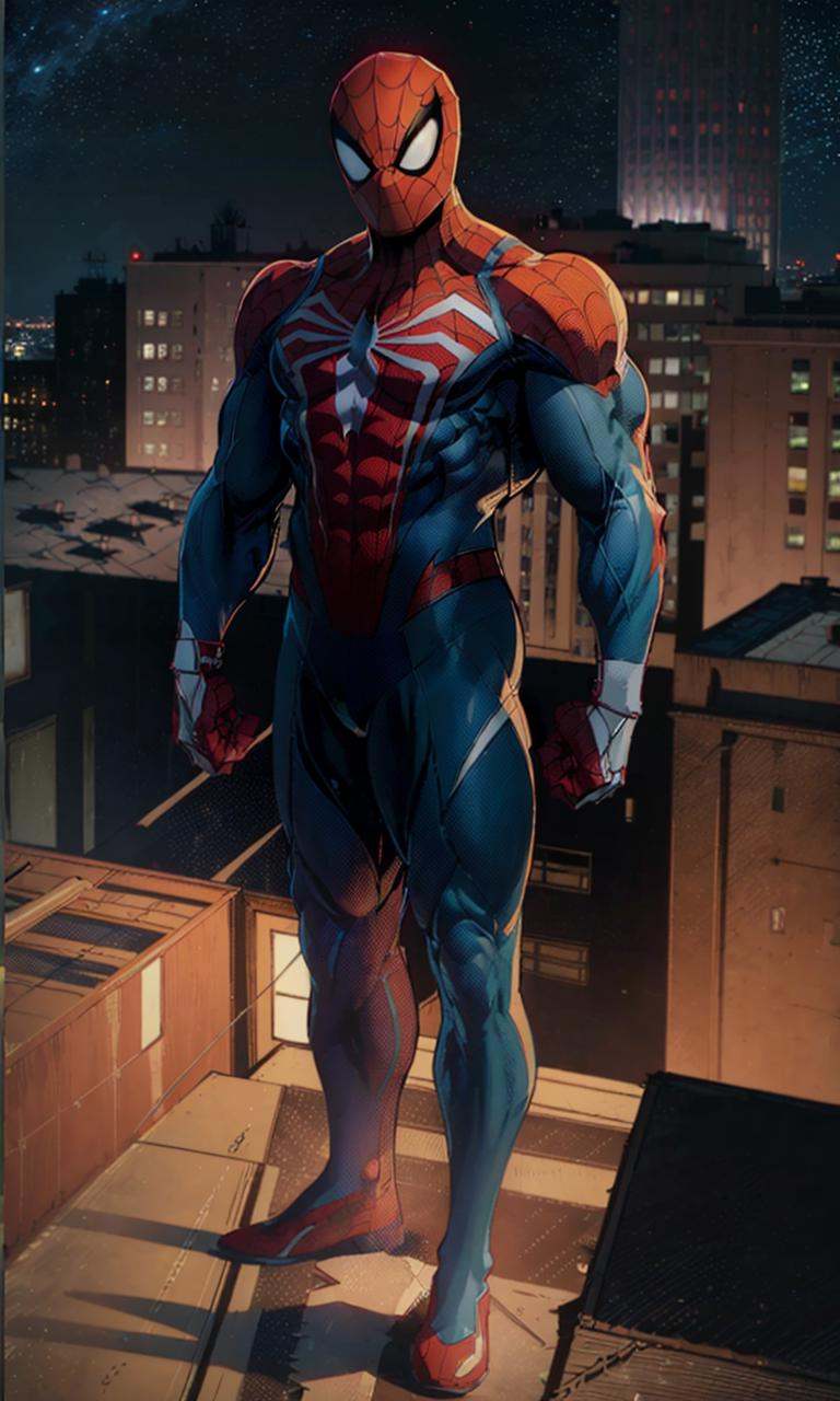 spideyadv2,  man standing on rooftop,  muscular on Tensor.Art