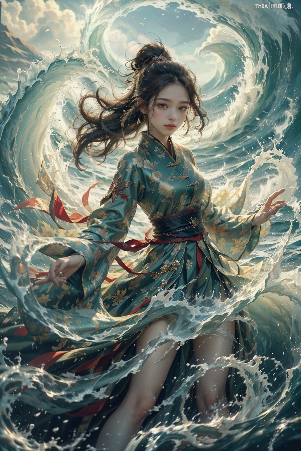 haifeisiv6,  arafed woman in a dress in the water with a wave,  xianxia fantasy on Tensor.Art