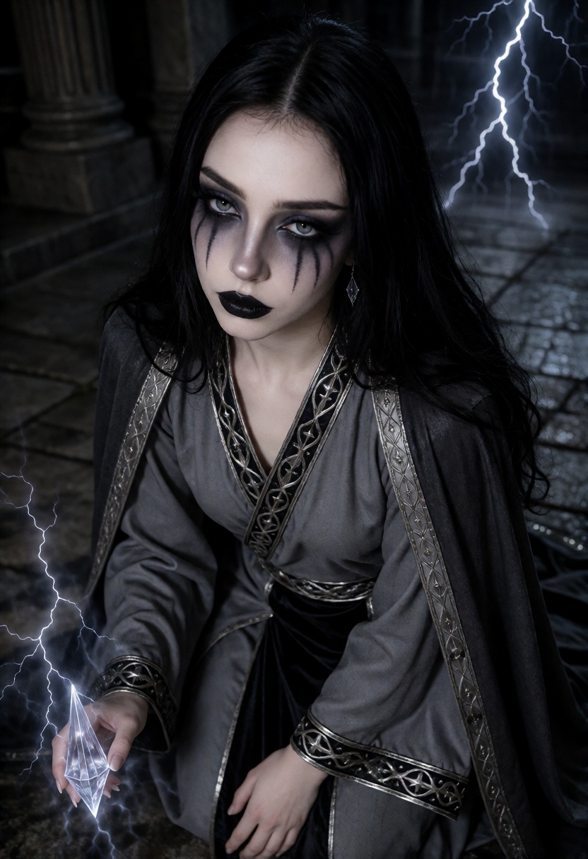 RavenX,  long jet-black hair with a clean center part,  smooth straight lengths on Tensor.Art