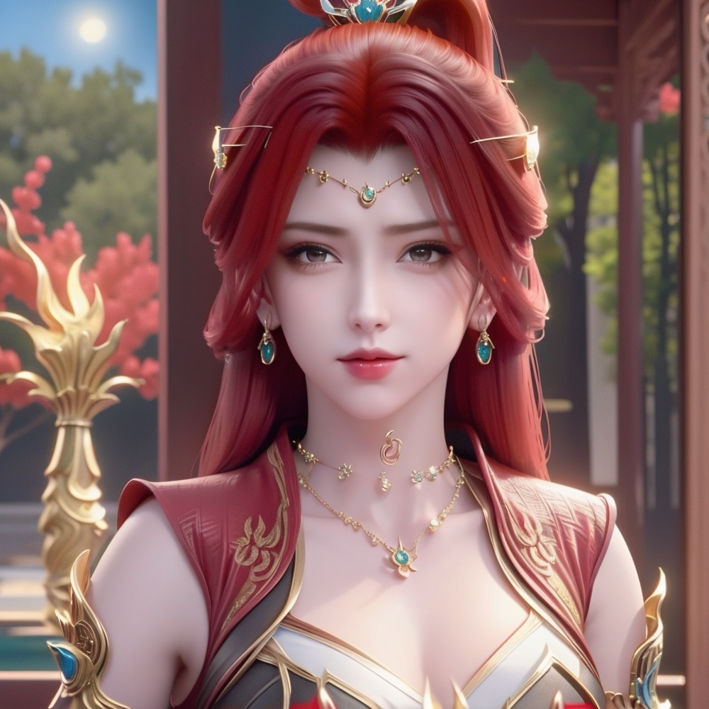 <lora:斗破苍穹-唐火儿:1>red hair,  (,1girl, ,best quality, ),looking at viewer,masterpiece, ((((1girl, solo , lying, )))) (cleavage), (), ,ultra realistic 8k cg,   clean, masterpiece,      (( , )),,  , unreal, science fiction, luxury, jewelry, diamond, gold, pearl, gem, sapphire, ruby, emerald, intricate detail, delicate pattern, charming, alluring, seductive, erotic, enchanting, hair ornament, necklace, earrings, bracelet, armlet,halo,(cleavage),, (),