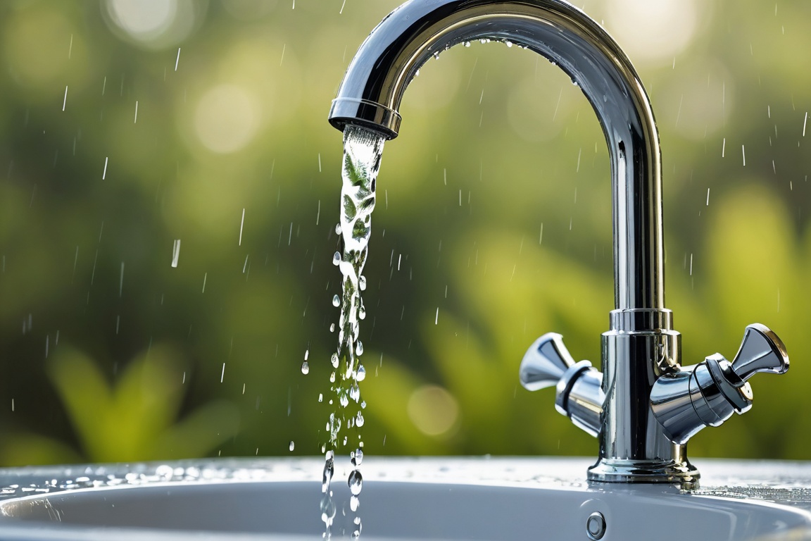 Tap water pouring from a faucet.Very thick raindrops fall. out of focus.Ultra-clear,  Ultra-detailed,  ultra-realistic on...