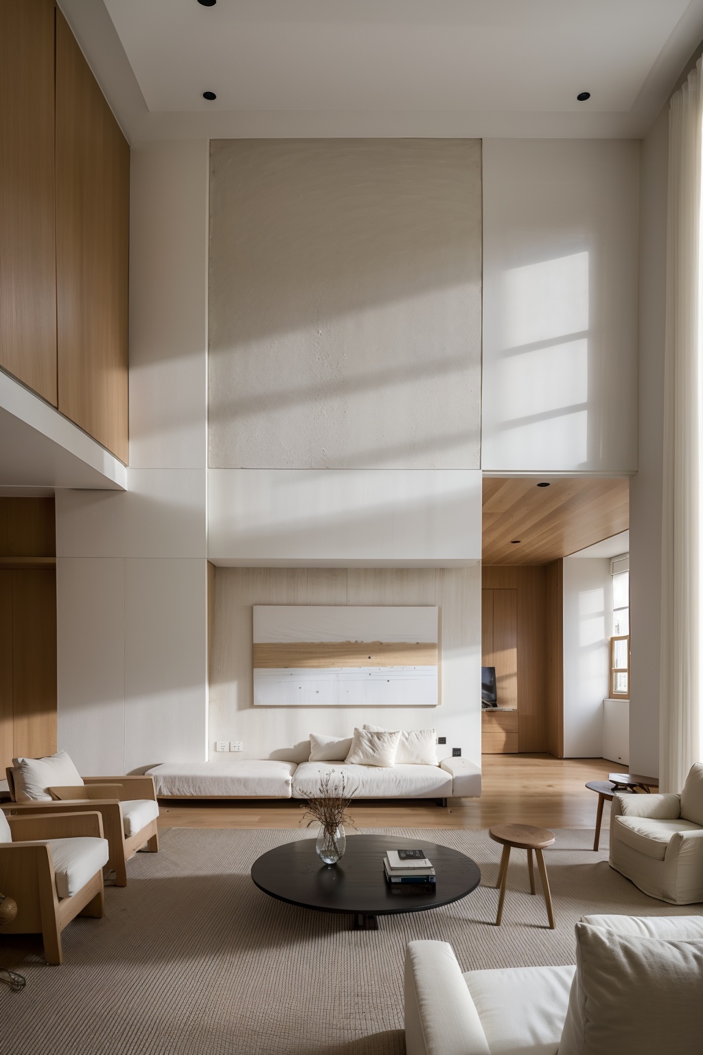 Wood and white,interior design,interior photography,modern design,minimalism,lines,geometry,white walls,white roofs,wood materials,8K,high-definition,high quality,high resolution,details,realism,masterpieces,realism,masterpieces,