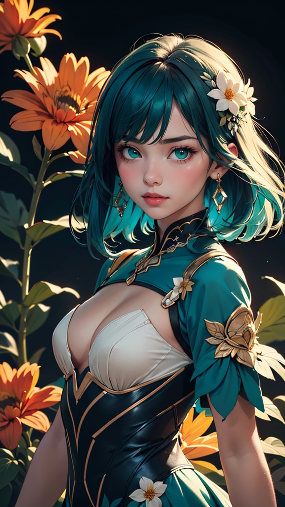 1 young cute girl,  flower dress,  colorful on Tensor.Art