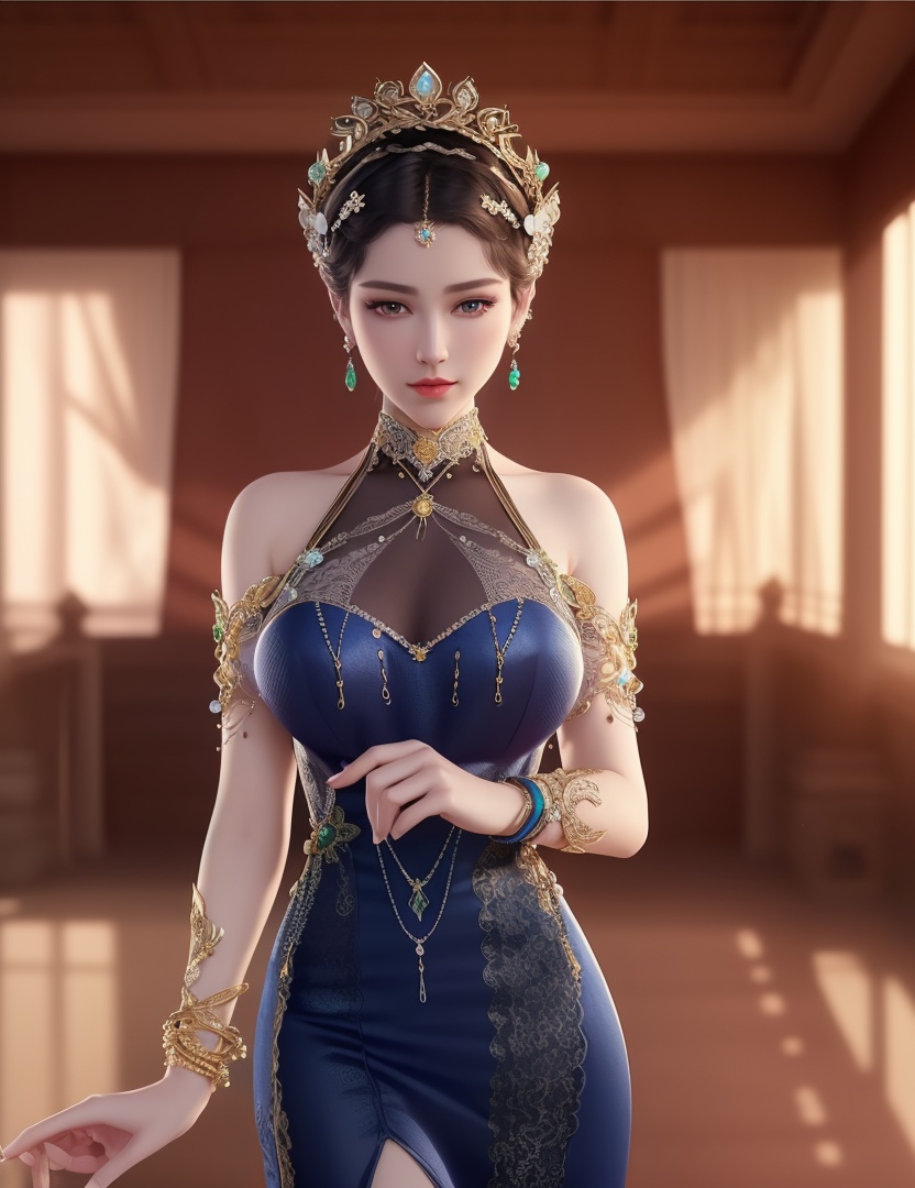 ultra realistic 8k cg, picture-perfect face, flawless, clean, masterpiece, professional artwork, famous artwork, cinematic lighting, cinematic bloom, perfect face, beautiful face, fantasy, dreamlike, unreal, science fiction,  beautiful clothes, lace, lace trim, lace-trimmed legwear,  (rich:1.4), prestige, luxury, jewelry, diamond, gold, pearl, gem, sapphire, ruby, emerald, intricate detail, delicate pattern, charming, alluring, seductive, erotic, enchanting, hair ornament, necklace, earrings, bracelet, armlet,halo((,1girl, pov,))(((,  1girl,  solo,looking at viewer, ))),(((1girl, solo, dress, jewelry,large breasts, )))<lora:DA_WhiteSnakeGreenSnake:0.7>