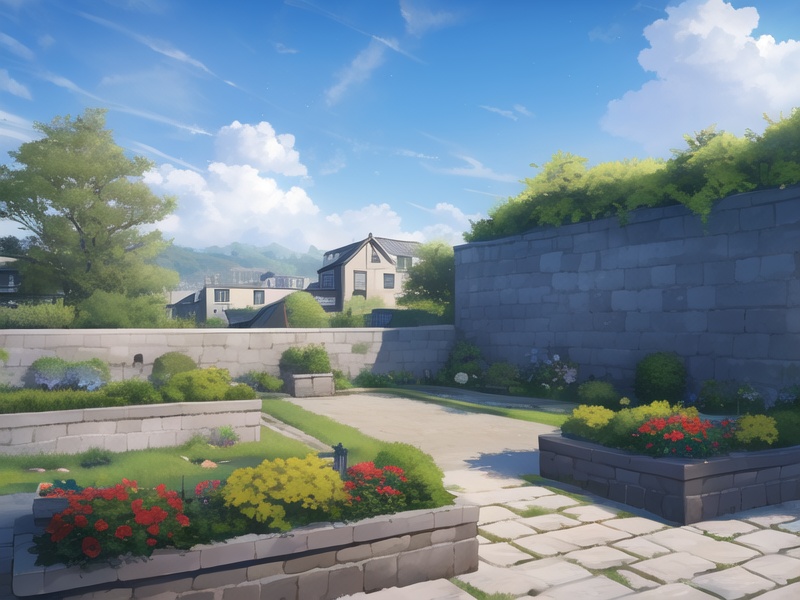 outdoors,Homestay,garden,lighting,old stone wall,Terrace landscape,, (masterpiece,best quality,ultra_detailed,highres,absurdres:1.2)