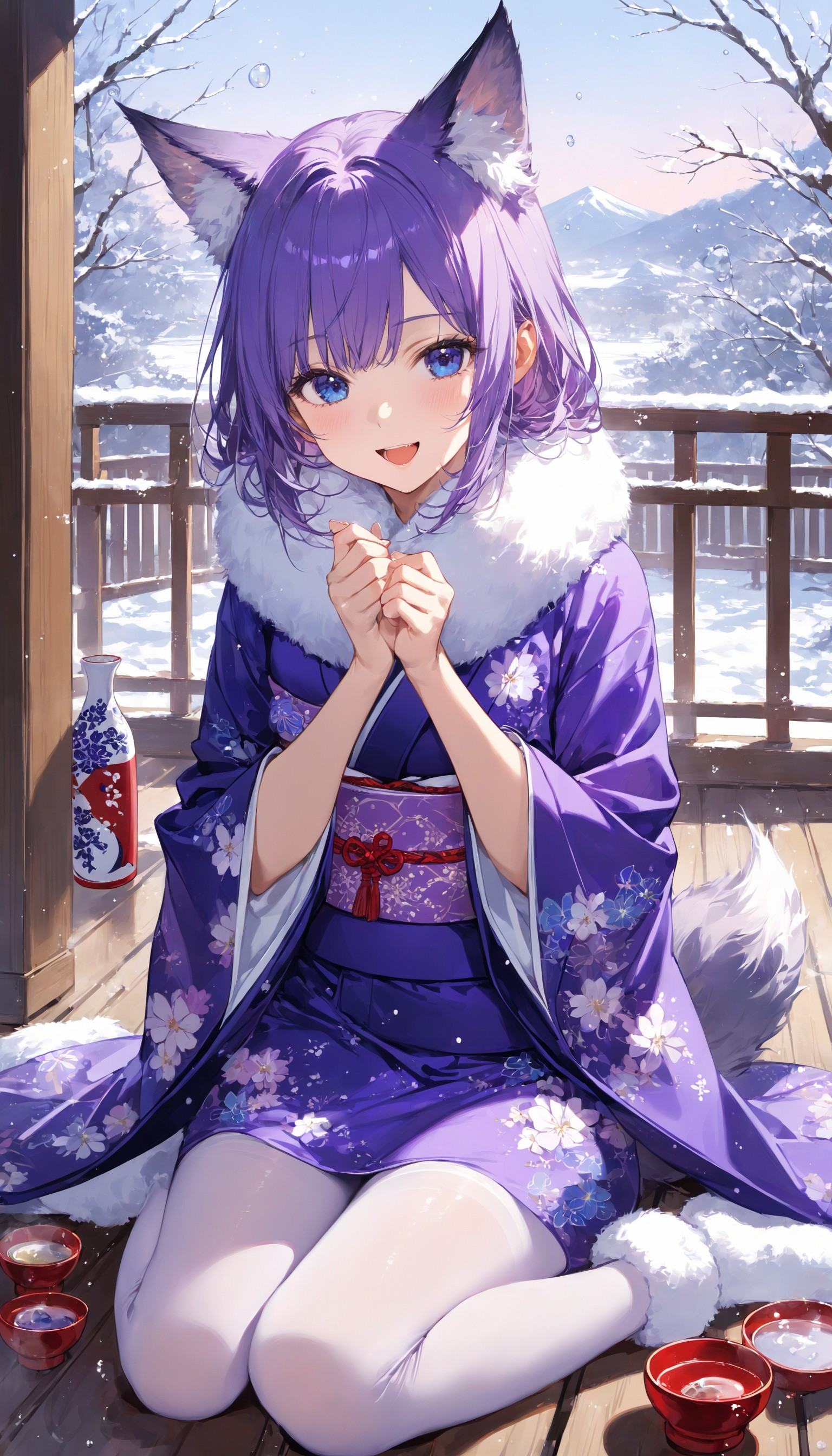 1 wolf girl,  tanzanite blue eyes,  wolf ears on Tensor.Art