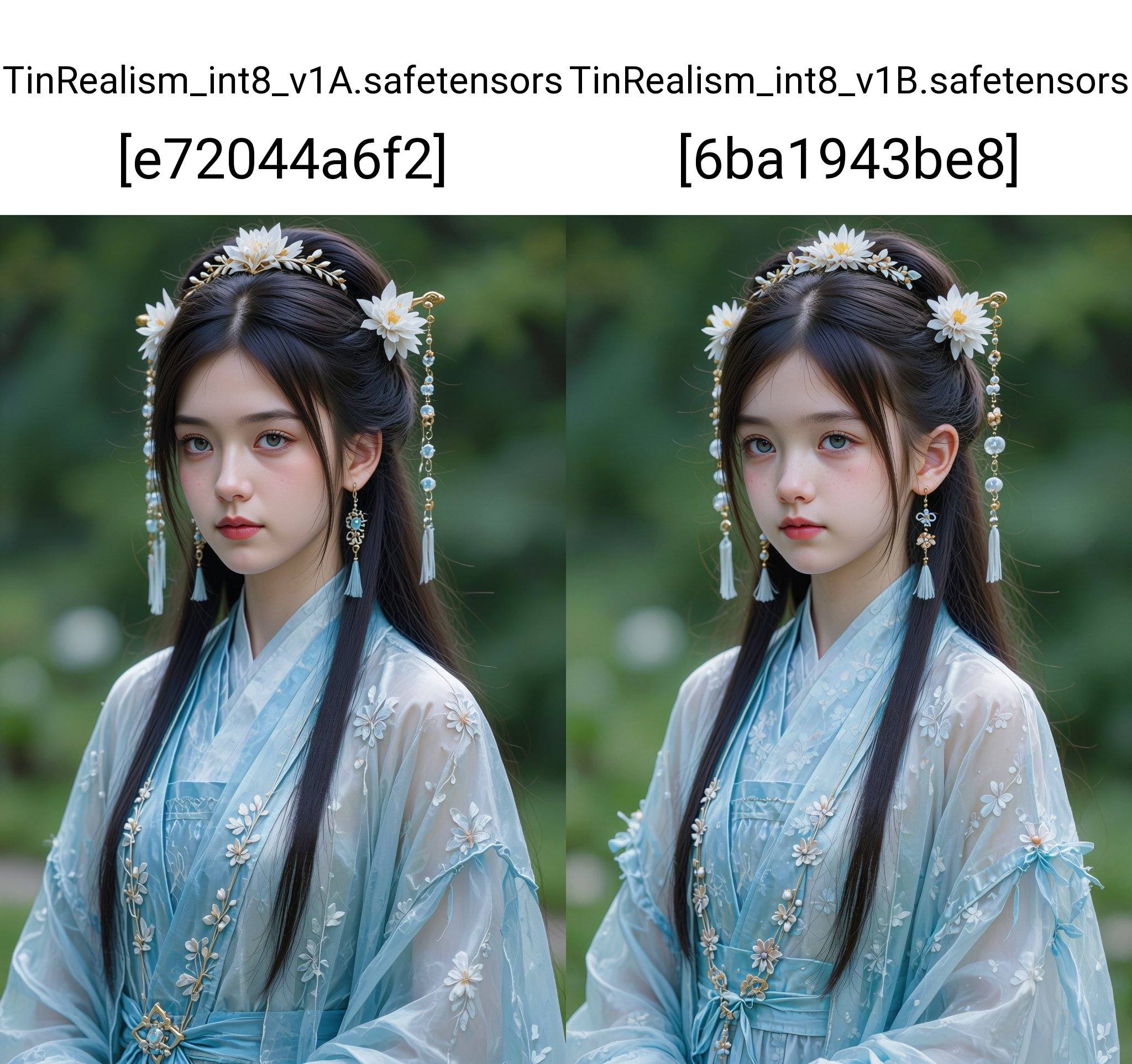 Create a portrait of a young woman dressed in traditional Chinese attire,  featuring a beautiful blue Hanfu. The Hanfu sho...