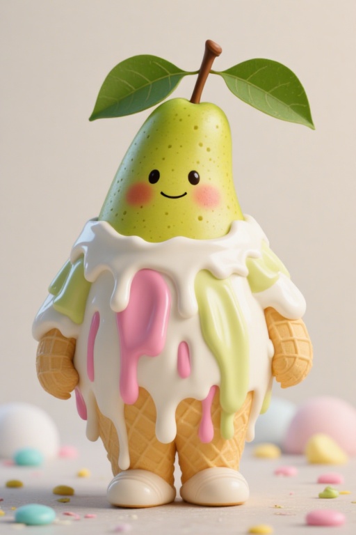 bjling,ice cream,A cute personification of a pear,wearing clothing **** from ice cream,with colorful combinations.,