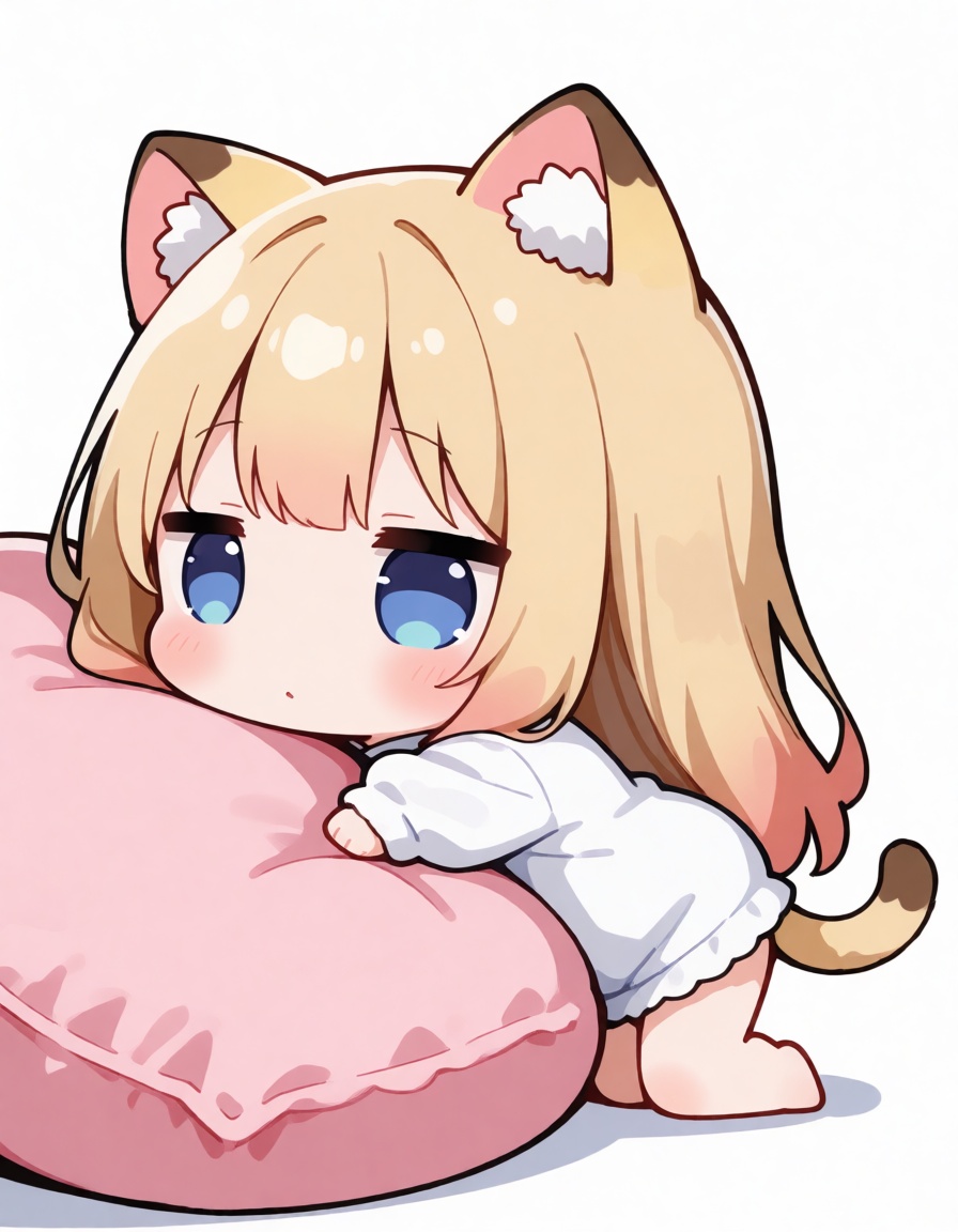 chibi style of big head and mini body.chibi,  animal girl,  head drop on big pillow on Tensor.Art