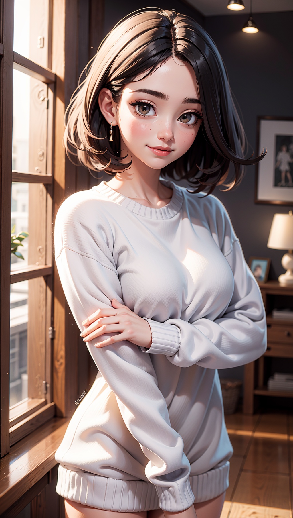 edgy pinterest woman,  20 years old,  wearing a oversized sweater on Tensor.Art