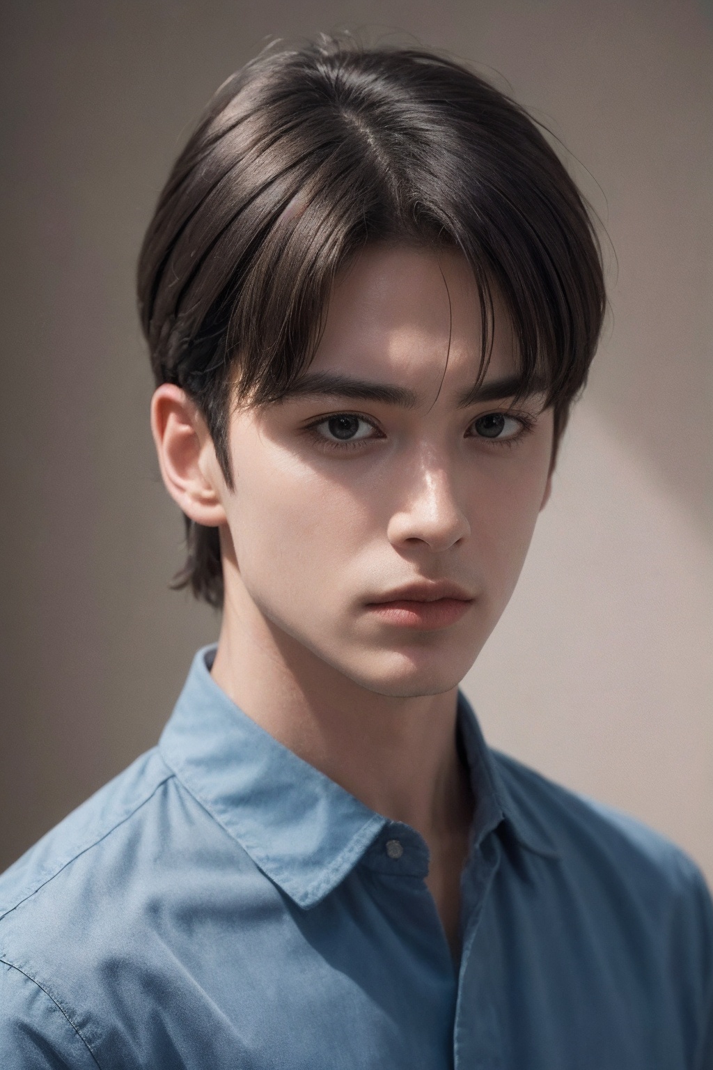 (photorealistic:1.4),(Realistic:1.2),(8K:1.2),cinematic photo,<lora:AgainMaleA3:1>, AgainMaleA3, 1boy, realistic, solo, different hair styles, looking at viewer, portrait, (blue shirt:1.2), 