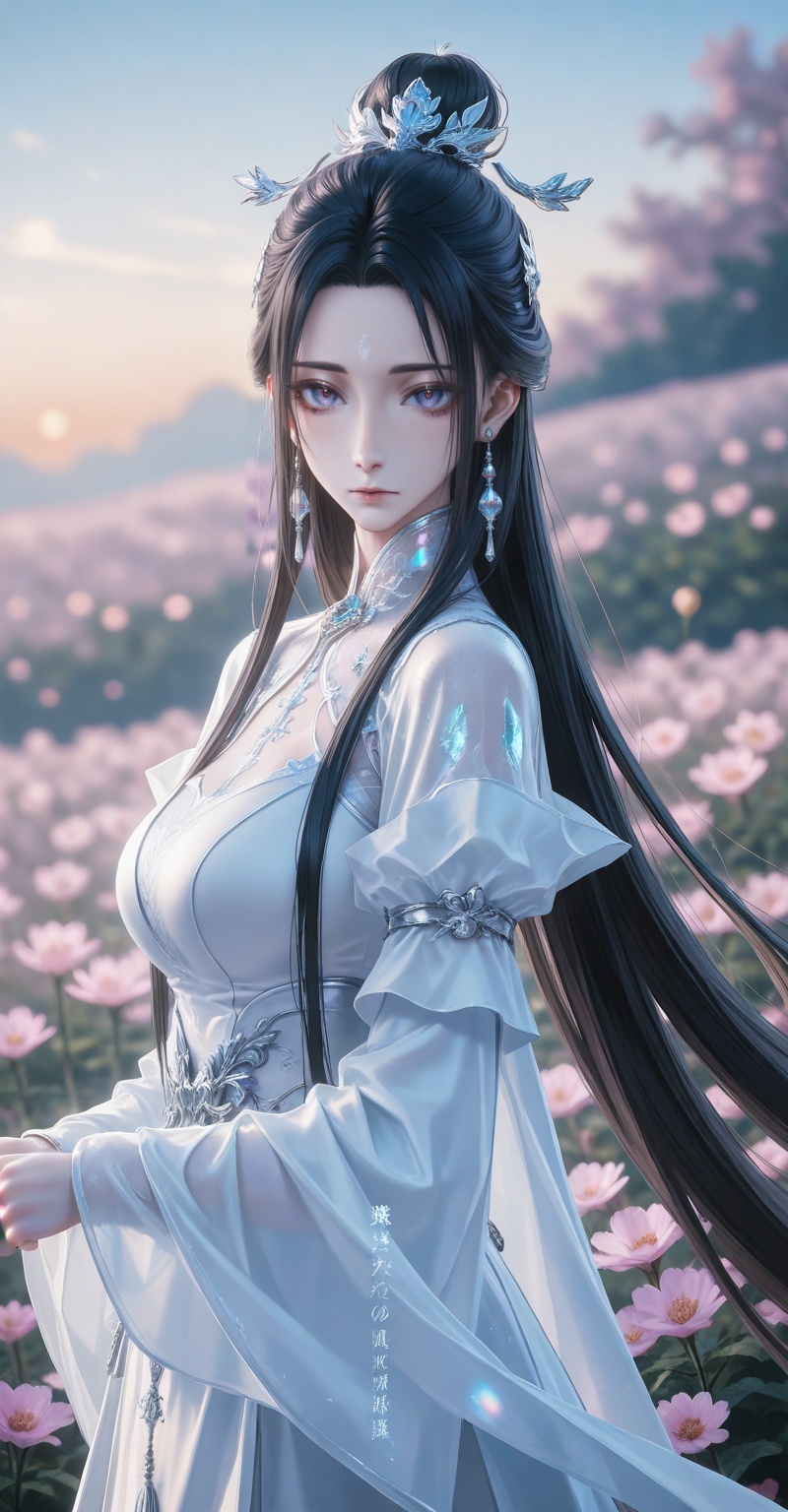 <lora:陆雪琪ill:0.6>,luexueqi,1girl,solo,dress,long hair,white dress,jewelry,earrings,hair ornament,hair bun,black hair,blurry background,closed mouth,long sleeves,expressionless,chinese clothes,looking at viewer,holding,blurry,upper body,outdoor,flower,close-up details,outstanding style,adding a touch of dimension to your images without compromising details,whirls of vapor,iridescent textures,(Anime:1.1),ethereal ambiance,delicate details,magical high-concept,32K UHD,sharp focus,best-quality,masterpiece,golden hour,unconventional supreme masterpiece,masterful details,temperate atmosphere,with a high-end texture,in the style of fashion photography,photography,cover,dynamic angle,dynamic posture,(artist: quasarcake:0.8),extreme aesthetic,(wlop:0.6),(honjou raita, lack, rella:0.5, wanke),masterpiece,best quality,good quality,very aesthetic,absurdres,visual impact,a shot with tension,ultra-high resolution,32K UHD,sharp focus,best-quality,masterpiece,emotionalization,unconventional supreme masterpiece,masterful details,temperate atmosphere,with a high-end texture,in the style of fashion photography,(visual impact:1.2),giving the poster a dynamic and visually striking appearance,impactful picture,official art,colorful,splash of color,movie perspective,masterpiece,best quality,amazing quality,very aesthetic,absurdres,best quality,newest,