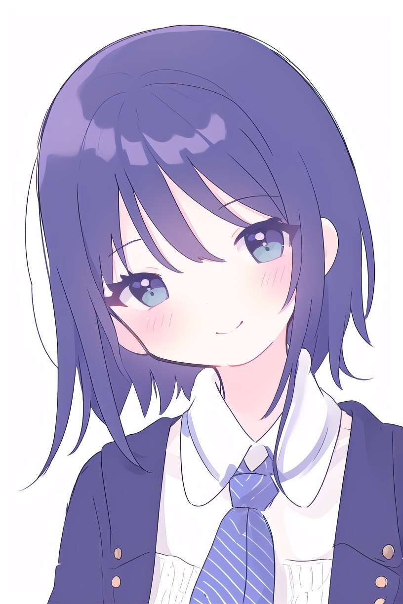 1girl, solo, dynamic angle, white background, close up,  <lora:xue_eye_v1:1>, smile, (blush), head tilt