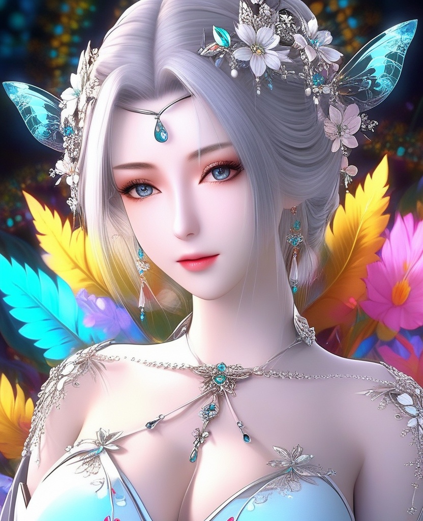 <lora:604-DA-XL-星辰变-姜立V2-新衣:0.8>(,1girl, ,best quality, ),looking at viewer,,anime,(masterpiece, top quality, best quality, official art, beautiful and aesthetic:1.2), (1girl)	, , (cleavage),extreme detailed,(fractal art:1.3),colorful, flowers ,highest detailed,()    (cleavage), (),