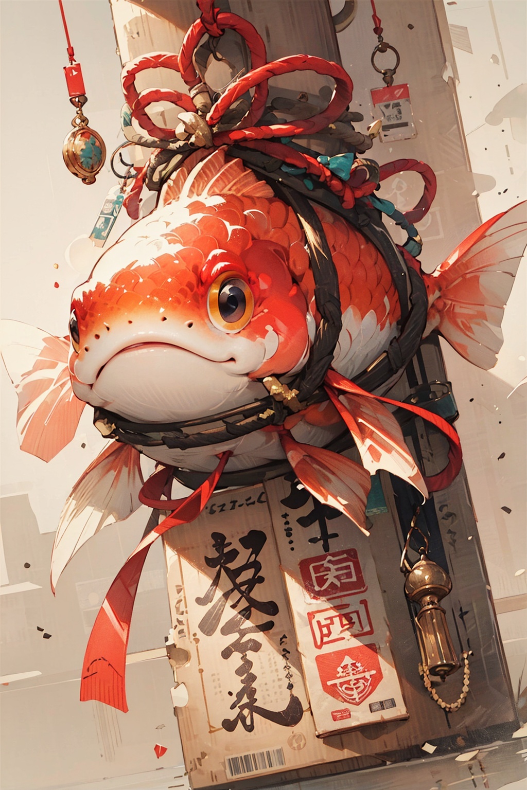 masterpiece,best quality,ultra-detailed,goldfish,rope,<lora:麻袋2024-004:0.7>,