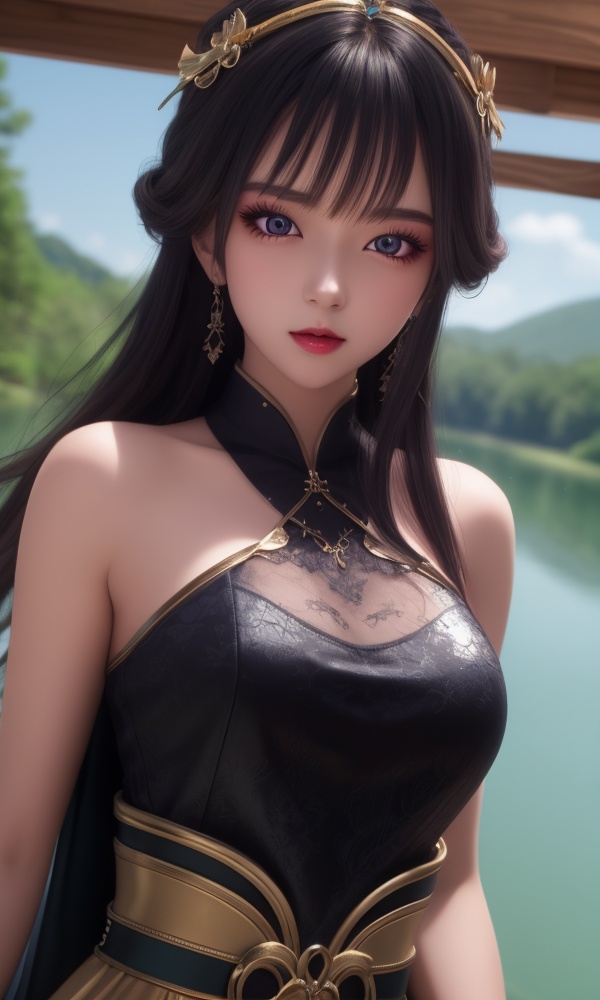 (,1girl, ,best quality, ),looking at viewer, <lora:370-DA-百炼成神-云洛-黑化:0.6>,ultra detailed 8k cg, ultra detailed background,  ,masterpiece, (( , )) ,tamari \(flawless\),lake,upper body,   (()), (),