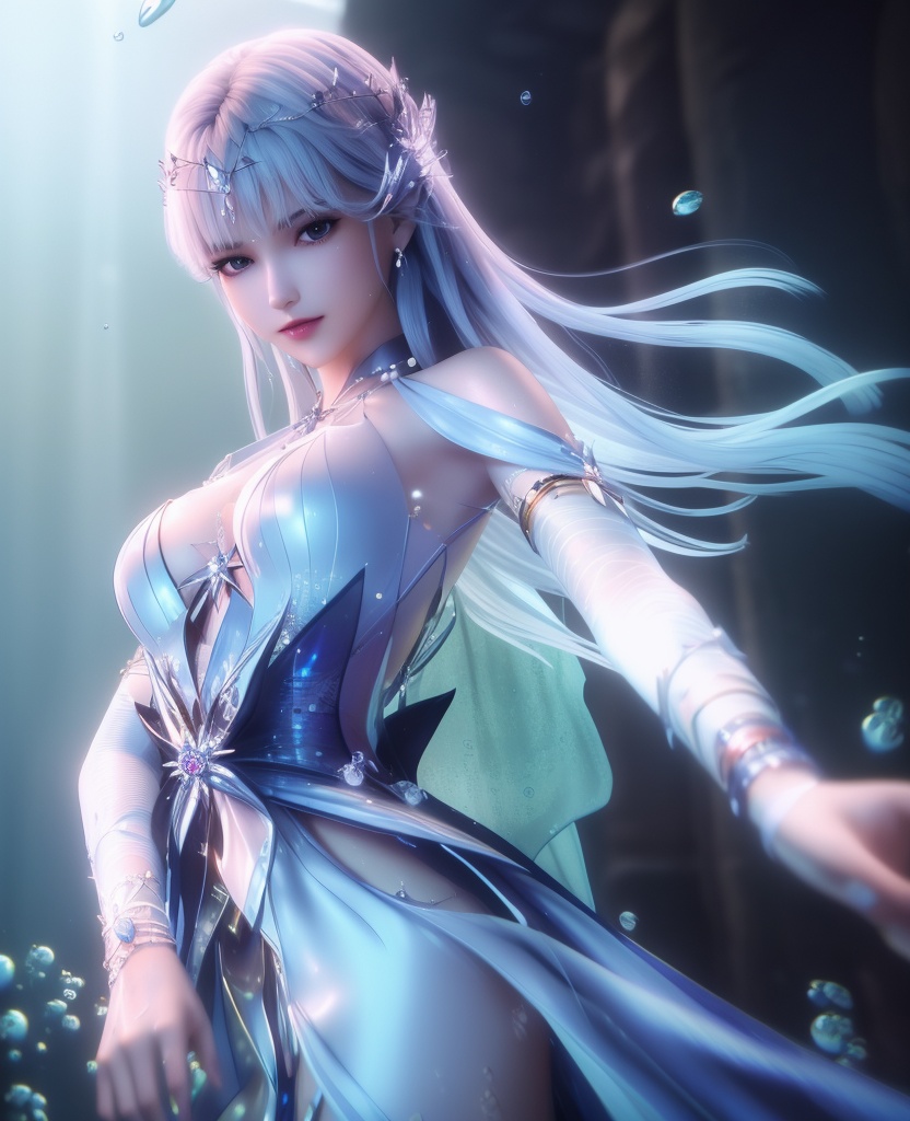 <lora:587-DA-神印王座-圣采儿-觉醒:0.8>(,1girl, ,best quality, ),looking at viewer,masterpiece, ((((, solo,  , ,solo focus, ,underwater, )))) ,ultra realistic 8k cg,   clean, masterpiece,     cinematic lighting, cinematic bloom,  (( , )),, , unreal, science fiction, luxury, jewelry, diamond, gold, pearl, gem, sapphire, ruby, emerald, intricate detail, delicate pattern, charming, alluring, seductive, erotic, enchanting, hair ornament, necklace, earrings, bracelet, armlet,,(cleavage),