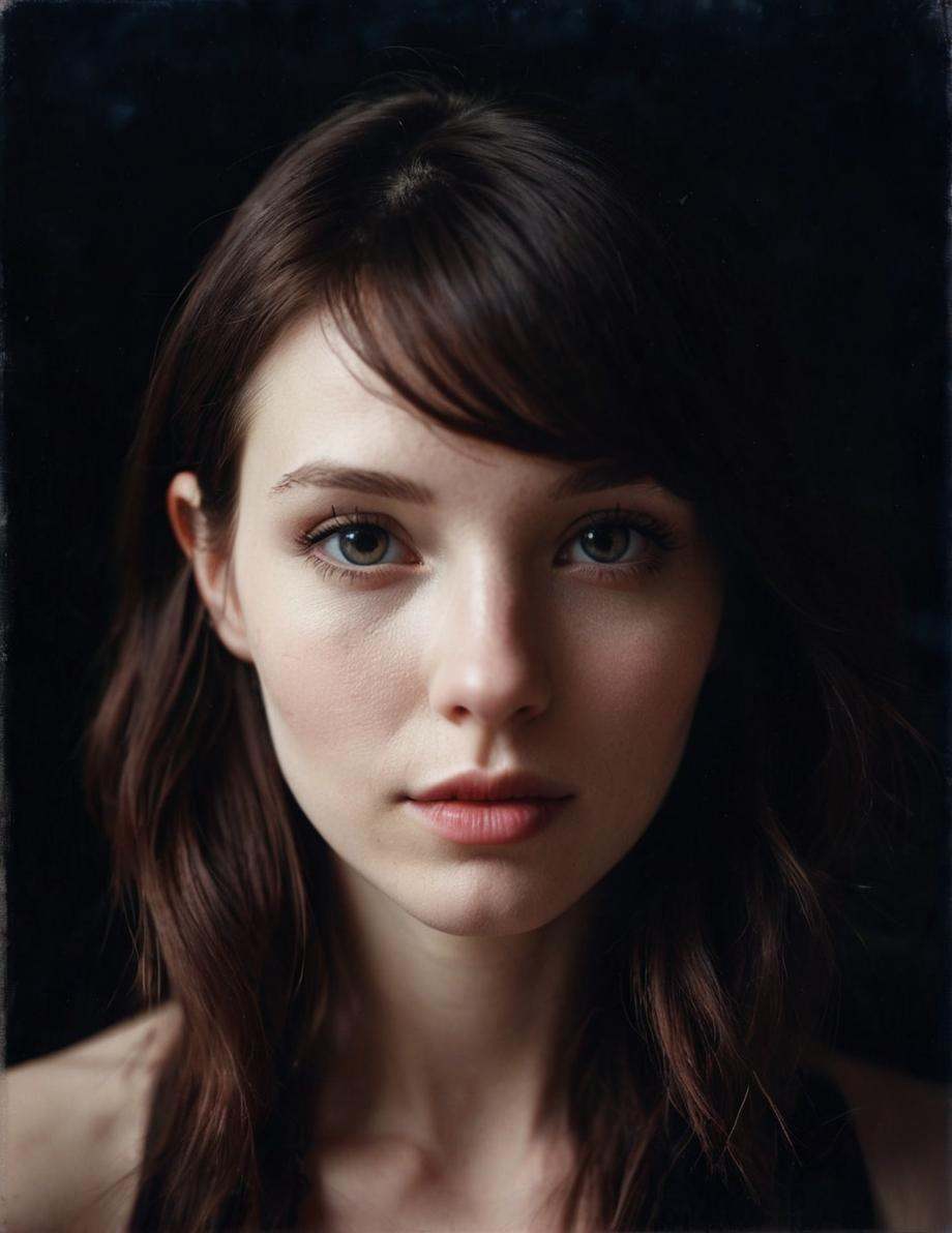 dark shot,  face photo of 28 y.o pale woman,  makeup on Tensor.Art