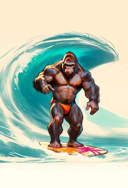 Manly gorilla,  orange and blues,  tropical on Tensor.Art