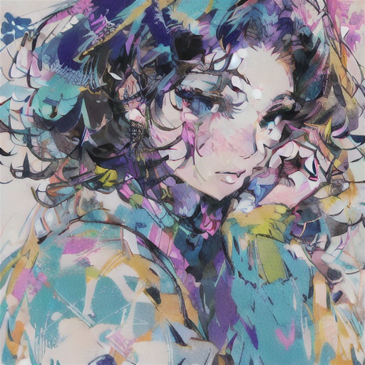 Colorful, a girl, graffiti. Facial features are clear.