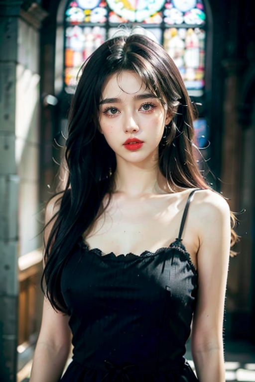 masterpiece,ultra high res,realistic,finely detail,extremely detailed,realistic,photorealistic,masterpiece,best quality,1girl,solo,(standing in street),looking at viewer,((bestquality)),((expression)),((red_eyes)),((((white_hair)))),(Extremely detailed),(skull_on_dress),((detailed_skeleton_church)),(((beautiful_detailed_black_gothic_Empire_Waist_Dress))),medium_breast,(8k_wallpaper),((bright_eyes)),lipstick,red_lips,makeup,lips,