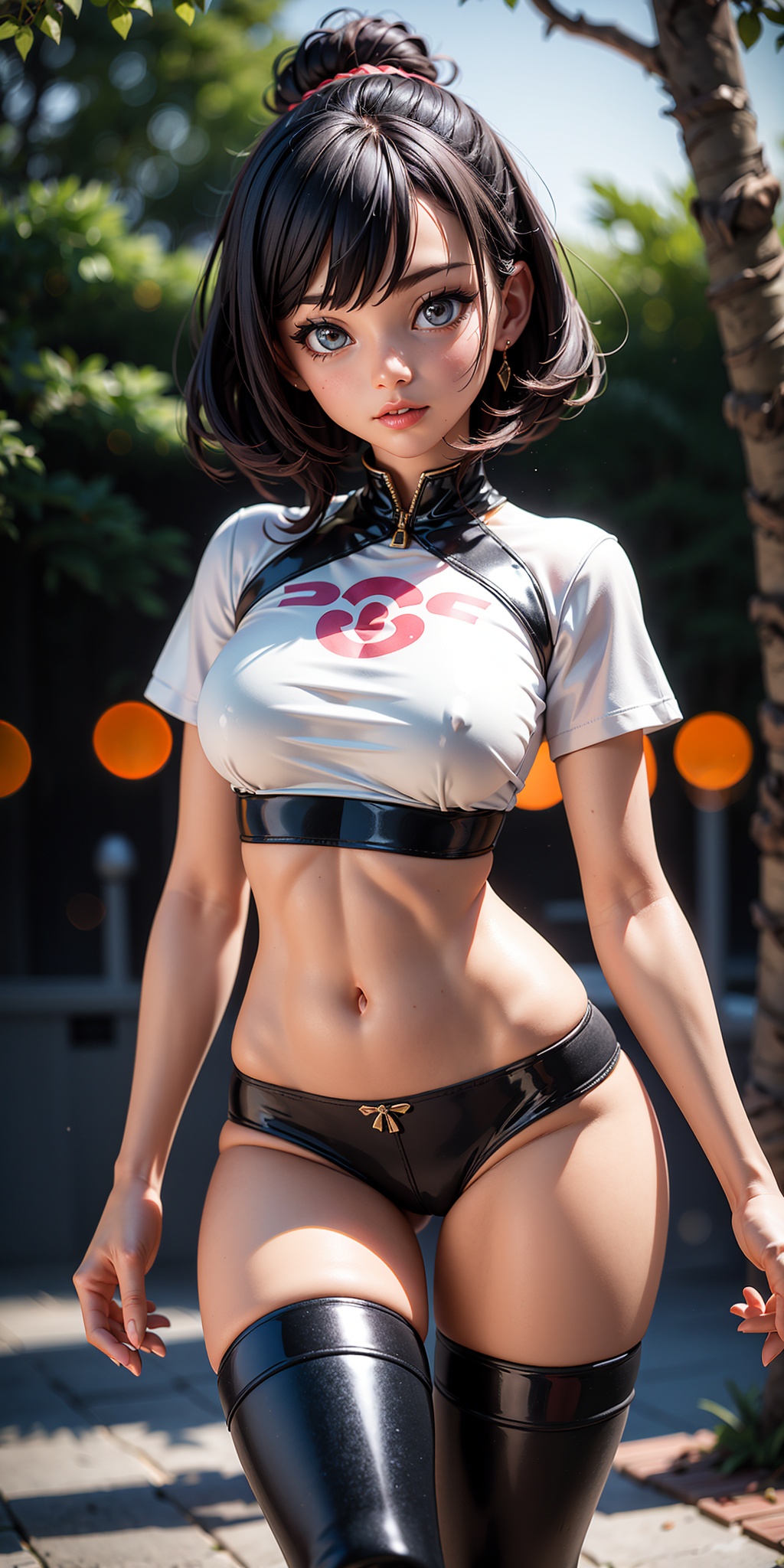 cute girl in thigh boots,  crop top,  panty on Tensor.Art