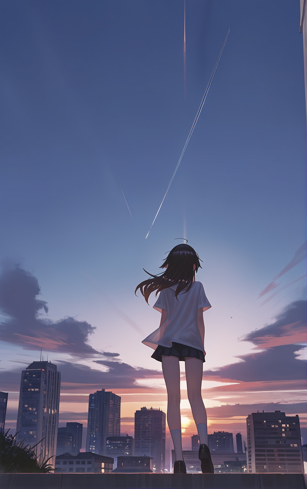 impressionism,summer.sunset.1girl's back,marvelous,cityscape,depth of field,, best quality,amazing quality,very aesthetic,absurdres,masterpiece,, (reoen:2),(adpx:1.5),(shexyo),(asakuraf:1.5),(tianliangduohefangdongye:1),(m k:1.2),