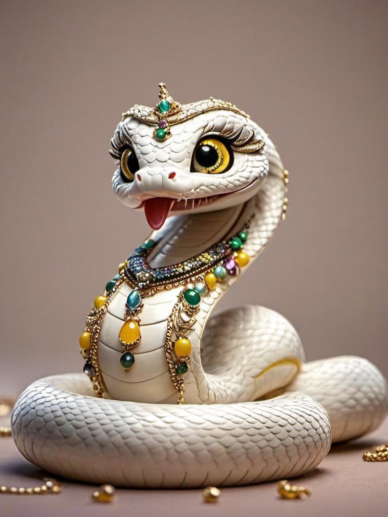 shebb, jewelry, tongue, no humans, tongue out, forked tongue, solo, yellow eyes, scales, necklace, snake, full body, makeup, long tongue, gold, beads, gem,<lora:shebb:0.8>,, masterpiece, best quality,