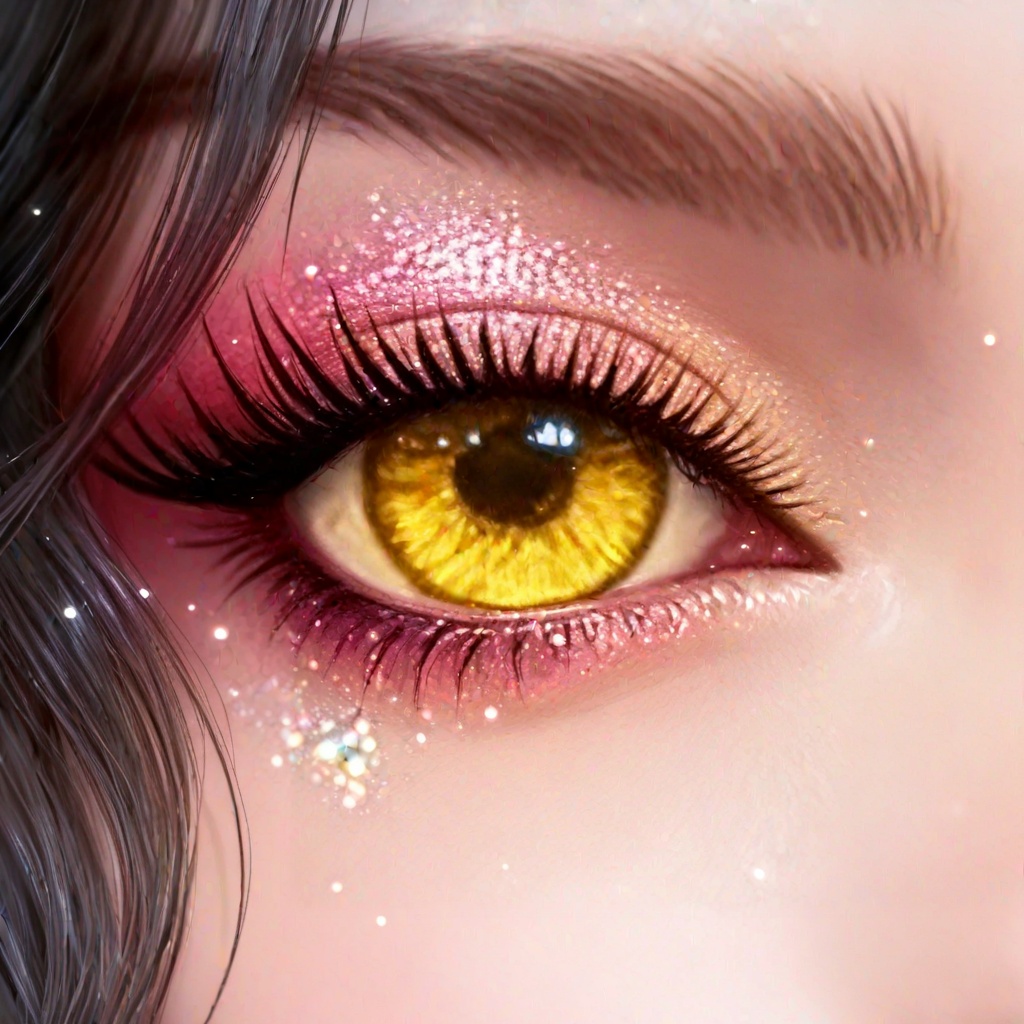 masterpiece,best quality,amazing quality,very aesthetic,high resolution,ultra-detailed,absurdres,realistic,<lora:眼妆-000015:0.8>,makeup,eye focus,yellow eyes,close-up,solo,eyelashes,looking at viewer,male focus,light particles,