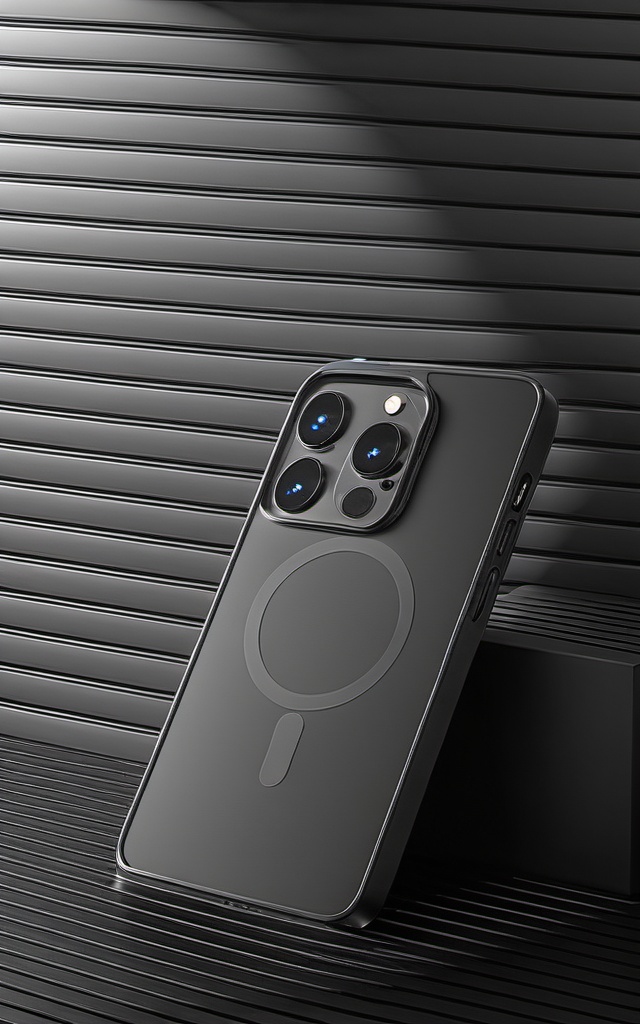 gaoji, The phone is placed on a black table, on the back, behind a wall of vertical slats. There's a light in the back. Next to it is a geometric figure that exudes an air of luxury and technology,<lora:GJsp4-XL-000005>,