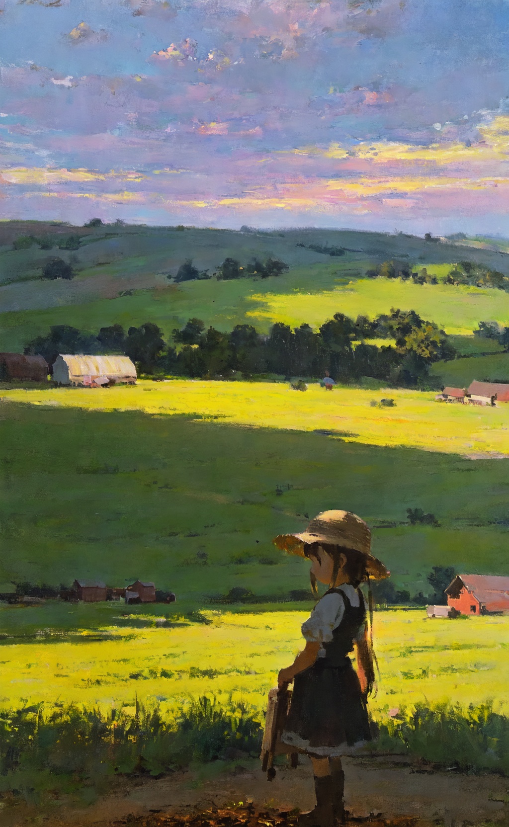 little girl working hard at a farm,  (painterly,  cinematic on Tensor.Art