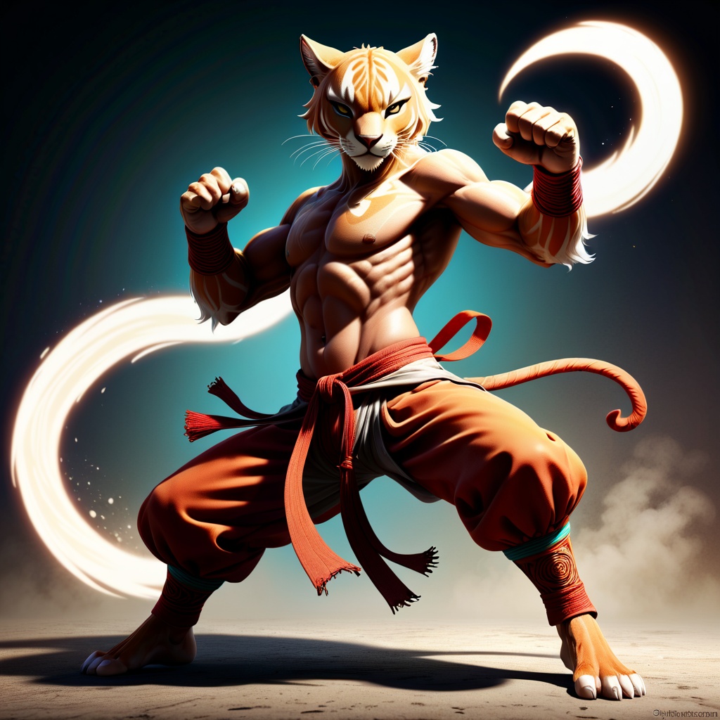 anime anthro puma,  kung fu style fighting pose,  radiating luminance on Tensor.Art