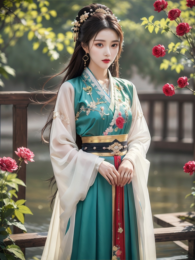 (best quality, masterpiece:1.4),hyper-realism,highly detailed information,(lifelike:1.3),1 girl,weapon,sword,unique design,sharp blade,metallic texture,reflected light,posture holding sword,power and elegance,solo,focused expression,long hair,flowing hair,hair accessories,exquisite hair accessories,integrated with hair,jewelry,gorgeous necklace,bright bracelets and earrings,brown hair and black hair interlaced,checkered background,retro feeling,super long hair,up to the waist,petals,falling petals,surround the girl,increase the sense of dream,Chinese clothes,silk texture,exquisite embroidery,traditional clothing elements,brown eyes,deep eyes,arm muscle lines holding swords,clearly visible,exquisite bracelet details,earrings swaying posture,increase the dynamic sense,high resolution,ray tracing,enhance the sense of reality.,