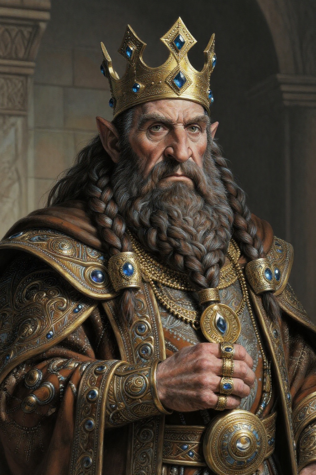 secret_grotesque_fantasy,  a close portrait of a dwarf king facing the viewer in a composed,  upright posture on Tensor.Art