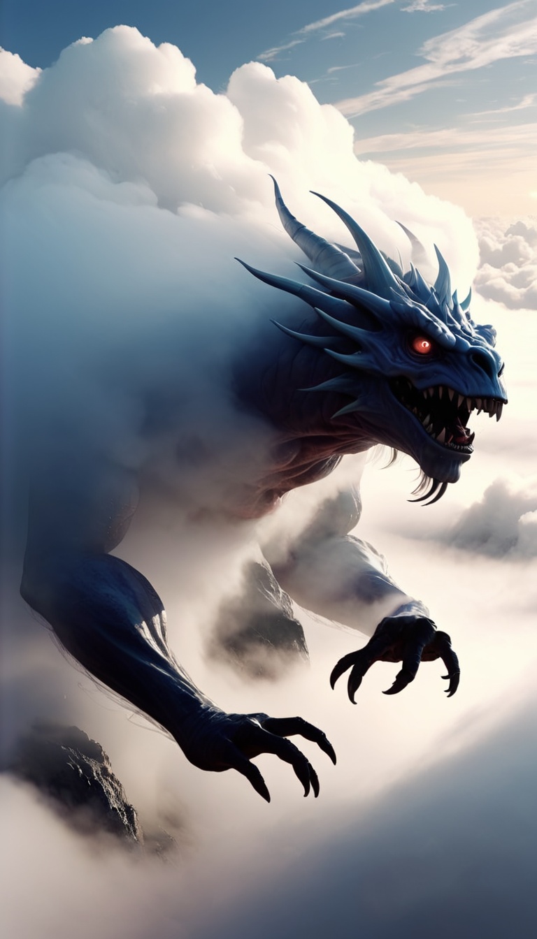 <lora:xl-shanbailing-1215白棱monster-000002:0.9>,bailing_monster,a huge monster is filled with clouds,scenery,(cloud:1.5),(fog:1.6),