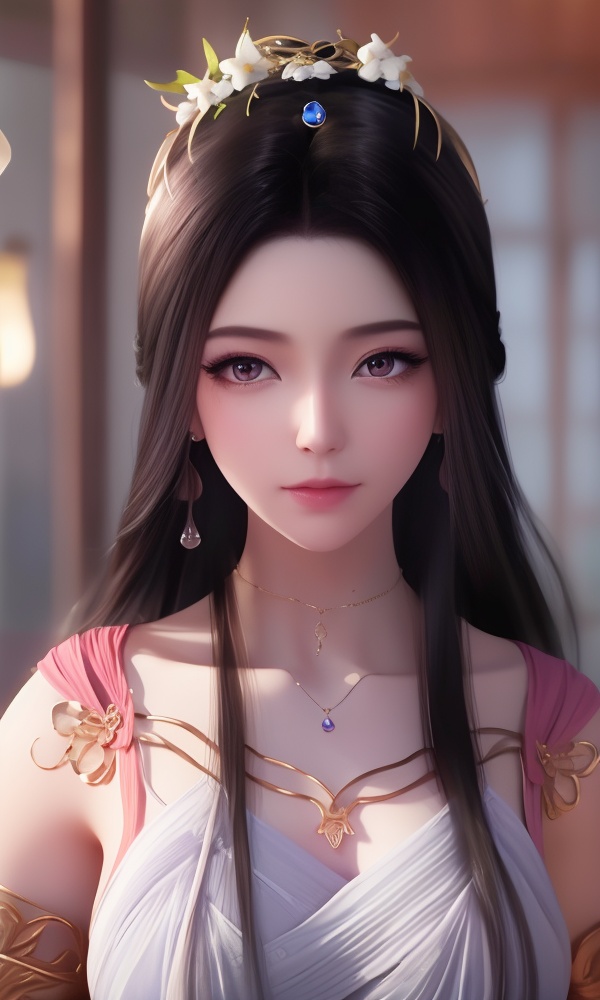 (,1girl, ,best quality, ),looking at viewer, <lora:395-DA-凡人修仙传-紫灵:0.8> ,ultra detailed background,ultra detailed background,ultra realistic 8k cg,, ,masterpiece, (( , )),, ,tamari \(flawless\),     ,  orange blossoms,  (()), (), ,, , jewelry, necklace, solo, , , , hair_ornament, , earrings,large breasts,,  , ,